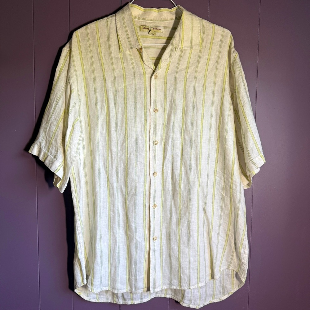 Tommy Bahama 100% Linen Striped Button Down Shirt – Size XL